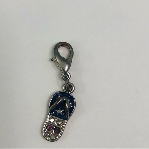 flip flop charm blue pink and clear stones lobster hook dangle charm - Picture 1 of 3